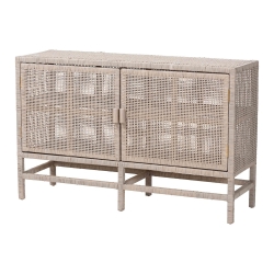 bali & pari Vivan Natural Rattan Storage Cabinet - 2-Tier Handwoven Wicker Accent Cabinet with Double Doors and Elevated Base, French Grey